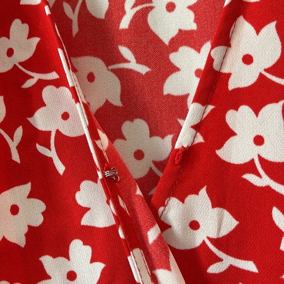 J Crew White Floral Wrap Flowy Red Dress - Picture 6 of 9